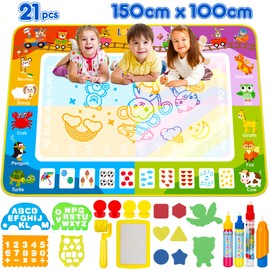 lenbest Super Large Aqua Magic Doodle Mat, 150 x 100 cm Water Doodle Painting Mat with 2 Animal Templates & Roller Stamp & Versatile Accessories, Multiple Colour Areas, Toy Gift for Children