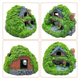 Cozioz Set of 3 Resin Hobbit House Aquarium Decorations, Small Fish Hideout Caves, Hollow Fish Tank Hut Ornaments for Mini Garden Landscaping