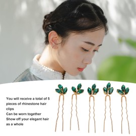 Green Rhinestone Hair Pin Set, Exquisite Vintage Lightweight Wedding Hair Jewelry for Bride Bridesmaid with 5pcs