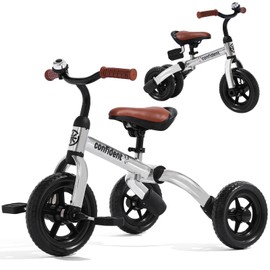 XPIY Tricycle for Toddlers Age 2-5 Years Old, 3 in 1 Folding Toddler Bike for Boys and Girls, Kids' Bike Trike with Detachable Pedal and Adjustable Seat (Glitter Silver)