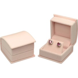 Wholesale Pink Color Luxury Velvet Multiple Use Earring Necklace Pendant Jewelry Gift Box with an Extra Individual White Packer Box Size 2.15〞(W)*2.15〞(D)*1.65〞(H)( Not a Bigger Earring Necklace Box, Suggested for Small Earring Necklace Sets)