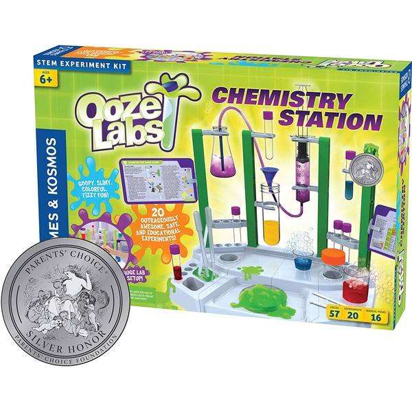 Thames & Kosmos Ooze Labs Chemistry Station Science Experiment Kit, 20 Non-Hazardous Experiments Including Safe Slime, Chromatography, Acids, Bases & More