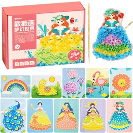 Hand Painting for Children, Poke Art DIY Toys, with 10 Fabric Art Board, Art Pen, Foam and 600 Fabric Bow, Handmade DIY Poke Fun Children's Painting, Puncture Painting, 3D, Interchangeable Dress