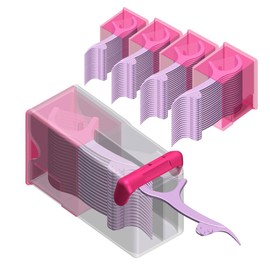 Shaker Dental Floss Picks Travel Case for On-The-Go, Dispenser + Cartridges, 20 Hi-performence Floss Picks Preloaded in Each Cartridge (1 Dispenser + 5 Cartridges, Red)