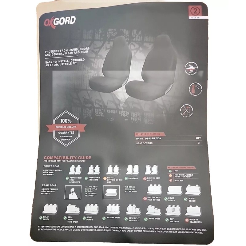 OxGord Car Seat Cover - Solid Black with Front Low