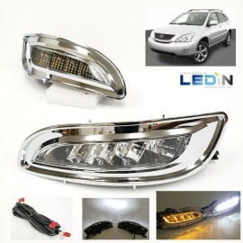 LEDIN Fog Light Set For 2004-2009 RX330 RX350 Wire Switch Bezel White Amber LED 6000K