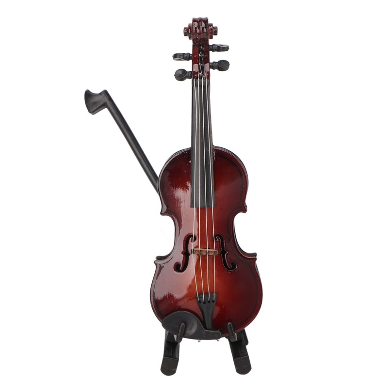 Wooden Miniature Violin with Stand Bow and Case Mini Musical