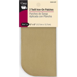 Dritz Twill, 5 x 5-Inch, 2 Count, Khaki Iron-On Patches