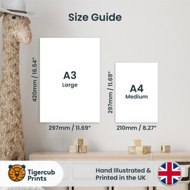 Tigercub Prints Safari Animal Nursery Prints | A3 Set of 4 | Printed on 250gsm Professional Quality Paper | Designed and Printed in UK | Nursery Decor | Baby and Kids Wall Art | Bedroom Decoration
