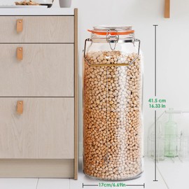 Qianfenie 2 Gallon Glass Jar with Airtight Lid(7600ML), Gallon Airtight Glass Storage Jar with Stainless Steel Handle - Large Glass Food Storage Containers with Lids Flour, Sugar, and Dog Treats