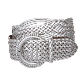 2" (50 mm) Genuine Leather Braided Woven Belt, Silver | S/M