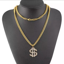 Dollar Sign Pendant Chain Necklace Hip Hop Fashion Jewelry Bling 95-1