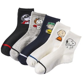 CIMOXDXXT Charlie Brown Snoopy Socks, Short Socks, Visual Socks, Colorful Socks, Women's Socks, Women's Socks, Sports, Fashionable, Cute, Not Stuffy, Casual, Set of 5, Snoopy