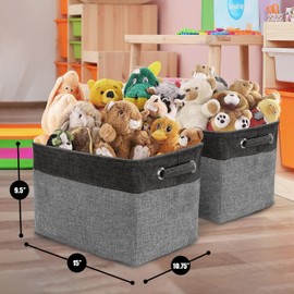 Sorbus Fabric Storage Cubes 15 Inch- Big Sturdy Collapsible Canvas Storage Bins with Dual Handles- Foldable Closet Cubes- Decorative Storage Baskets for Shelves | Home & Office Use- 3 Pack| Grey/Tan