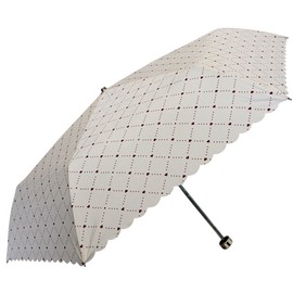 Women's Folding Umbrella, Ribs, 21.7 inches (55 cm), Stylish, Heart, Dot, Lightweight, Aluminum, Durable, Windproof, Fiberglass, Easy Storage, Large, Zippered Storage Bag, Off White