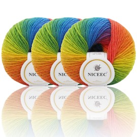 NICEEC 3 Skeins 100% Wool Rainbow Yarn Single Ply Yarn Soft Gradient Colorful Yarn Self-Striping Crochet Yarn for Knitting-11#