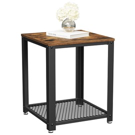VASAGLE Side Table, 2-Tier Nightstand, End Table with Mesh Shelf, Steel Frame, Adjustable Feet, for Living Room, Bedroom, Industrial Style, Rustic Brown and Black ULET41X, 17.7 x 17.7 x 21.6 Inch