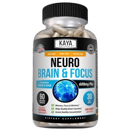 Kaya Naturals - Neuro Brain for Memory & Focus - Nootropic Energy Capsule - Nootropic Brain Support Supplement - Focus & Concentration & Learning Accuracy - Cognitive Function - 60 Count