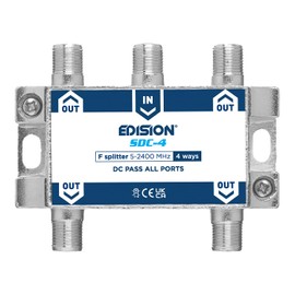 EDISION SDC-4 SAT Splitter 4-Way Suitable for TV, Satellite, Cable TV, Radio, Unicable, Frequency Range 5-2400 MHz, DVB-S2, DVB-T2, DVB-C, DC Passage, 4-Way