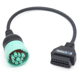 Exctool 9 Pin J1939 to 16 Pin OBD2 Adapter Cable for Heavy Duty Trucks and Commercial Vehicles with Green Type 2 J1939 Diagnostic Connector