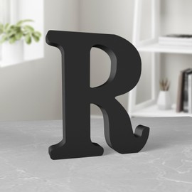 Aruatu 8 Inch Black Wood Letters Unfinished Wood Letter for Wall Decor Decorative Standing Letter Large Letters for Wall Decoration for Craft Home Party Projects (R)