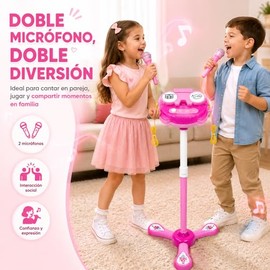 Karaoke Para Niñas Con Soporte Ajustable, Microfono Niña Con Conexión Para Teléfono/Reproductor Mp3, Altura Ajustable, Con Efectos De Sonido De Baterí