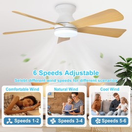 Depuley Ceiling Fans with Lights for Bedroom: 42 Inch Wood Low Profile Ceiling Fan with Light and Remote - Reversible Flush Mount Fan - Dimmable Small Ceiling Fan Indoor Outdoor