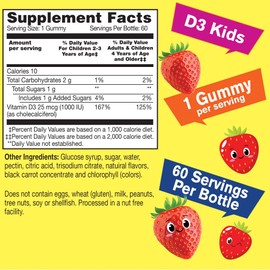 WellYeah Kids Vitamin D3 Gummies - 1000 IU (25 mcg)- Supports Bone Strength and Immunity - Non-GMO, Gluten-Free - Strawberry Flavor - Nutritional Supplement - 60 Servings