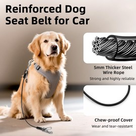 VavoPaw Dog Seat Belt for Car, 32" Chew-Proof Coated Wire Dog Car Leash Seat Belt, Dog Leash with Buckles and Latch, Safety Harness for Small, Medium, Large Dog or Cat, Travel, Black, 1 Pack