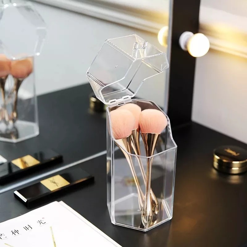 STARDEBITES Contenedor De Brochas Transparente Con Perlas Color Al Azar