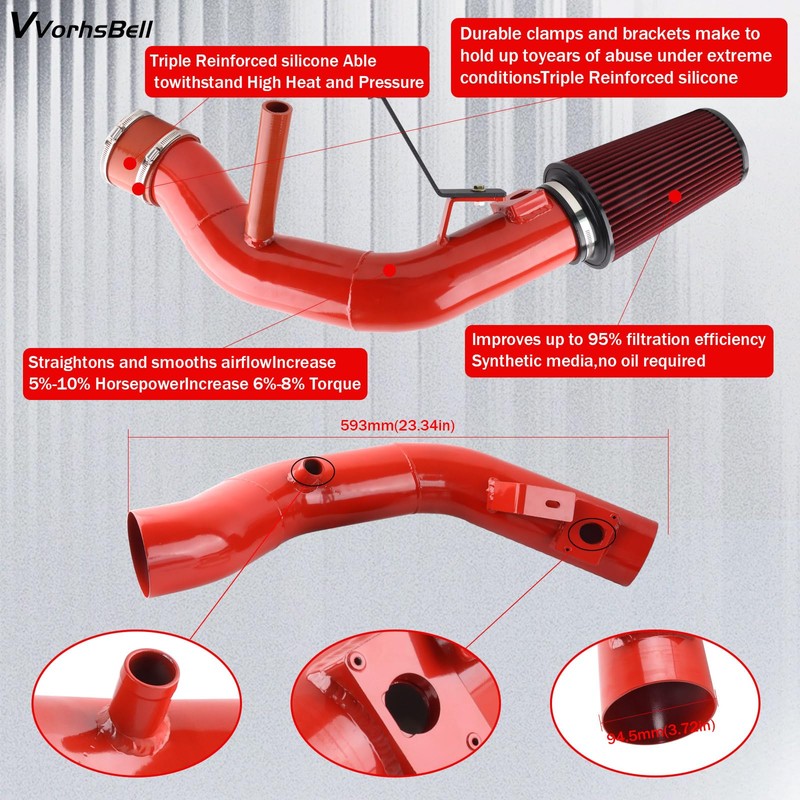 VVORHSBELL 6.0 Powerstroke Cold Air Intake Kit，4″Cold Air Intake Pipe