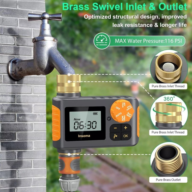 Insoma 2XSprinkler Timer with Brass Inlet & Outlet, Water Timer