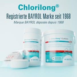 BAYROL e-Chlorilong® Classic 5 kg - Slow Dissolving 200 g Chlorine Tablets for Pool for Continuous Disinfection - Active Chlorine Content 92% - All Filter Types - Dosing Float Pool or Skimmer