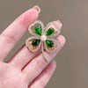 Rhinestone Green Clover Hat Enamel Brooch Lucky Shamrock Irish Pins
