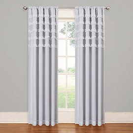 Eclipse Ruffle Batiste Thermal Insulated Single Panel Rod Pocket Room Darkening Privacy Curtains for Nursery, 50" x 84", White