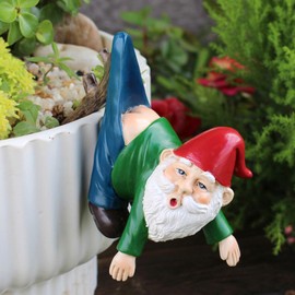 OwMell Drinking Coffee Garden Gnome Statue Decoration 7.3" Figurine Ornament for Indoor Outdoor Home Patio Yard Lawn - Hanging Gnome