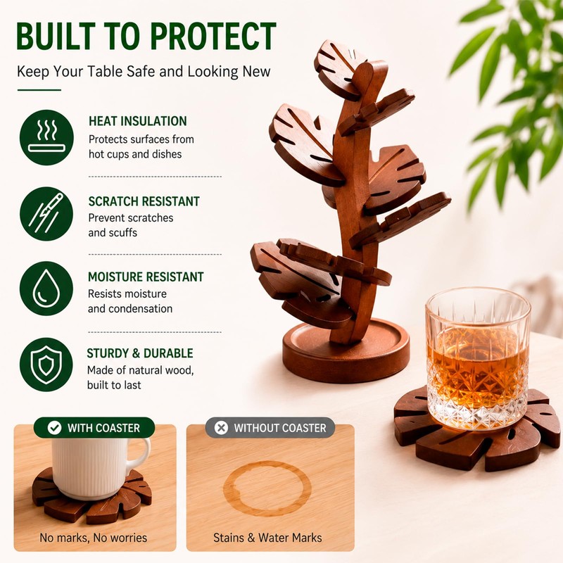 7-Piece Tree Trivet Set with Storage Stand for Hot Dishes,