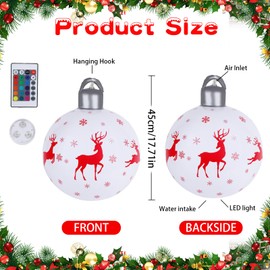 Light Up PVC Inflatable Christmas Ball 16in Giant Christmas Inflatable Ball with Remote Christmas Decorations Big Balls 16 Colors LED Christmas Inflatable Baubles Xmas Outdoor Yard Decor (White)
