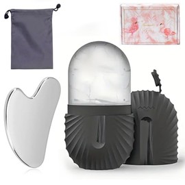 Set de rodillo de silicona y raspador de acero inoxidable, kit facial reutilizable de 2 piezas, masaje manual, sin perfume, forma mandíbula, reduce hi