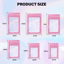 100 Pack Resealable Bags Clear Holographic Bags Smell Proof Packaging Baggies,Mylar Bags for Food Storage,Bags for Small Business,Snack, Cookie, Jewelry Sample, Candy, Gift (Pink, 3x4.7 inch)
