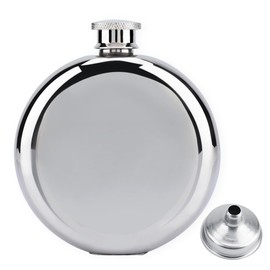 Hominas Round Hip Flask 150 ml, Stainless Steel Women Round Flask Alcohol with Funnel for Spirits Hiking Camping