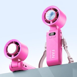 Handheld Portable Turbo Fan with Ice Cooler, Speed (1-199) 5500mAh Rechargeable Personal Fan,[20H Cooling Time] Mini Yet Powerful [20000 RPM] Small Pocket Fans for Travel/Outdoor/Home/Office, HotPink