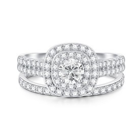 Molioaki 1-1/2 Carat (ctw) moissanite engagement rings for women Platinum Plated Silver ring moissanite rings-7