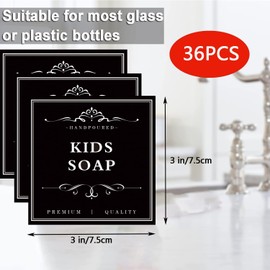 36 PCS Etiquetas Impermeables Impresas para Botellas de Champú y Acondicionador, Etiquetas Adhesivas de Organización para Dispensador de Jabón de Baño Negro