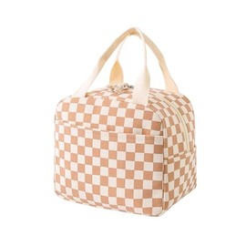 Nanxson Insulated Cooler Bag, 9 L, Corduroy Thermal Bag, Lunch Bag, Portable Lunch Box, Foldable Insulated Bag for Work, School, Office, Picnic, Travel (9L, Coffee Checked)