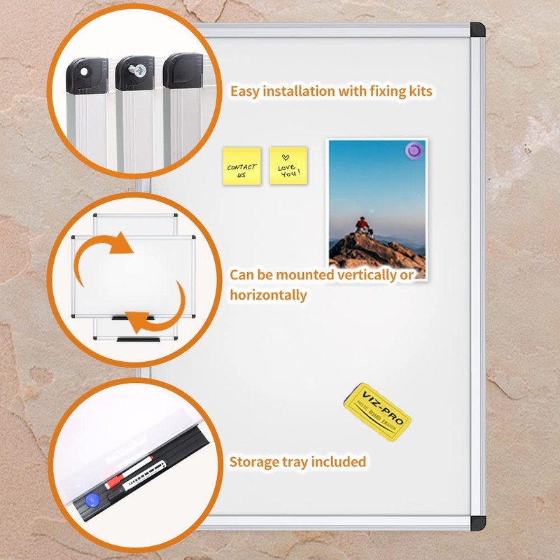 VIZ-PRO Magnetic Whiteboard/Dry Erase Board, 36 X 24 Inches, Includes
