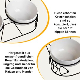 Erhöhter Futternapf Katze - katzennapf Keramik Fressnapf Katze Futterstation Erhöht 3er Set mit 15° Geneigtem für Katzen und Kleine Hunde Sachen, Doppel Napf