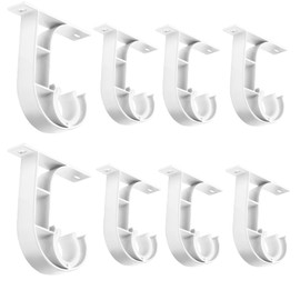 TOKPLNU Ceiling Curtain Rod Bracket, Ceiling Curtain Rod Hooks White 1 Inch Curtain Rods Holders Heavy Duty Curtain Rod Hangers Single Drapery Rod Support Brackets, Set of 8