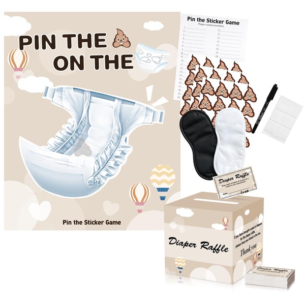 Baby Shower Games Sets, Pin The Sticker on The Diaper
