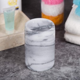 Creative Home Natural Marble SPA Collection Tumbler Toothbrush Holder Makeup Brush Holder Bathroom Countertop Organizer, 3.3" Diam. x 4.5" H, Off-White